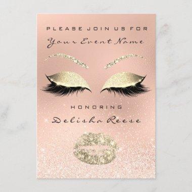 Rose Peach Sparkly Lips Glitter Bridal Shower Invitations