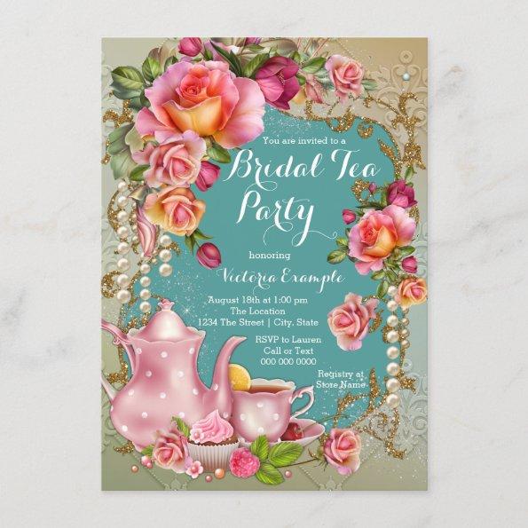 Rose Pearl Bridal Tea Party Invitations