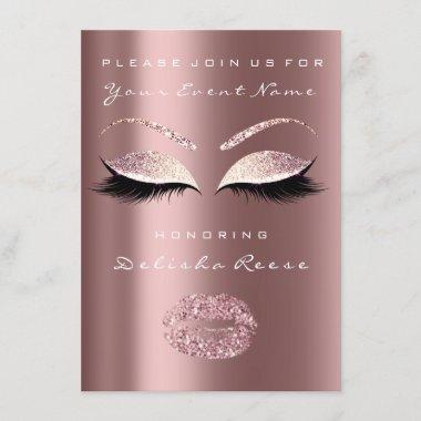 Rose Pink Sparkly Lips Glitter Bridal Shower 16th Invitations