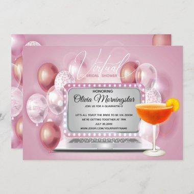 Rose Pink Virtual Bridal Shower Quarantini Invitations