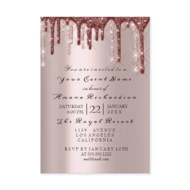 Rose Powder Sparkly Glitter Drips Bridal Shower Invitations