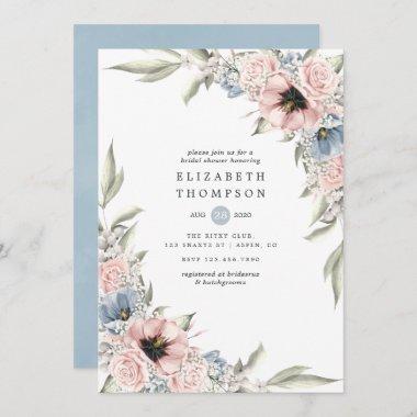 Rose Quartz and Serenity Blue Floral Bridal Shower Invitations