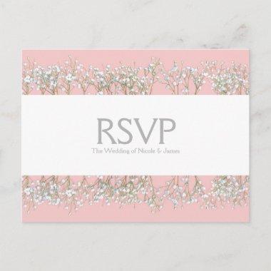 Rose Quartz Pink Babys Breath Wedding RSVP Card