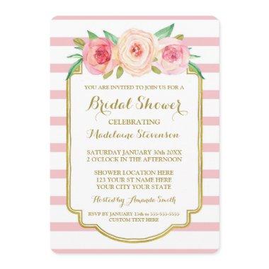 Rose Stripes Gold Pink Floral