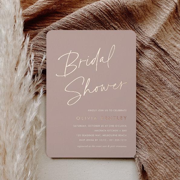 Rose Taupe | Minimalist Script Bridal Shower Foil Invitations