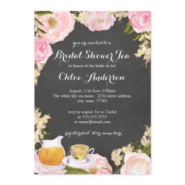 Rose & Teacup Chalkboard Bridal Shower Invite