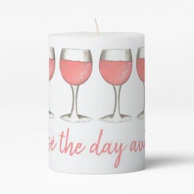 Rosé The Day Away Pink Rose Glass Wine Centerpiece Pillar Candle