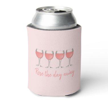 Rosé The Day Away Pink Rose Glass Wine Lover Can Cooler
