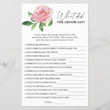 Rose - What did the groom say bridal game