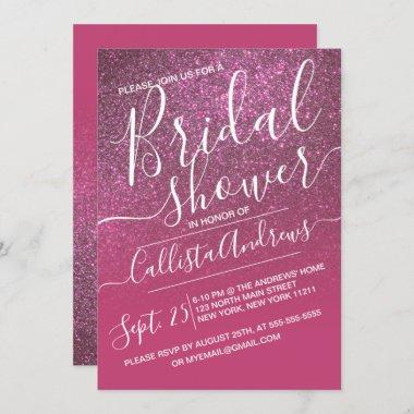 Rose Wine Pink Sparkly Glitter Ombre Bridal Shower Invitations