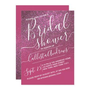 Rose Wine Pink Sparkly Glitter Ombre Bridal Shower Invitations