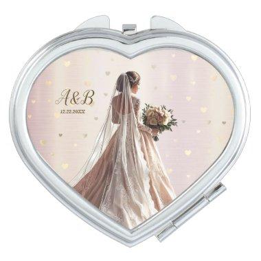 Rose Winter Wedding Bride Golden Shiny Heart Party Compact Mirror