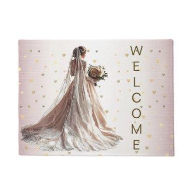 Rose Winter Wedding Bride Golden Shiny Heart Party Doormat