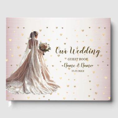 Rose Winter Wedding Bride Golden Shiny Heart Party Guest Book