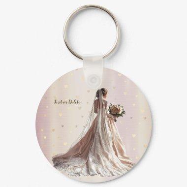 Rose Winter Wedding Bride Golden Shiny Heart Party Keychain