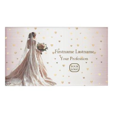 Rose Winter Wedding Bride Golden Shiny Heart Party Name Tag
