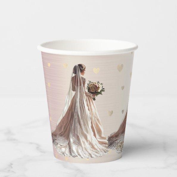 Rose Winter Wedding Bride Golden Shiny Heart Party Paper Cups