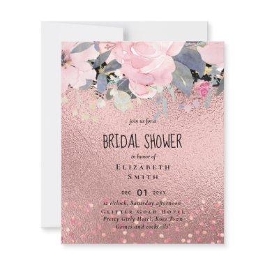 RoseGold Metallic Glitter Floral Foil Look Wedding