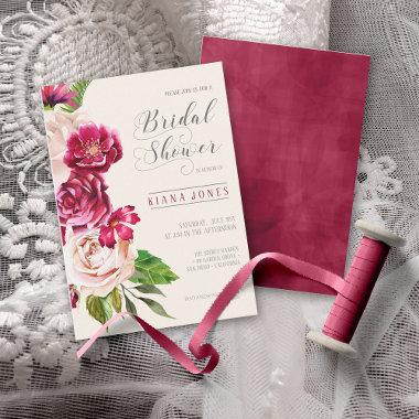 Roses Burgundy/Cream Wedding Bridal Shower ID584 Invitations
