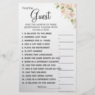 Roses Find the Guest Bridal shower game Invitations Flyer