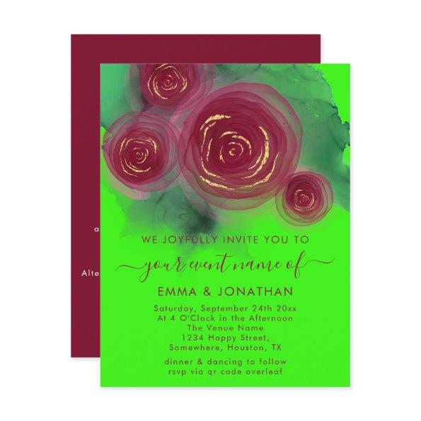 Roses Floral QR Code Bright Green Marsala