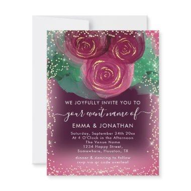 Roses Floral QR Code Burgundy Gold Marsala