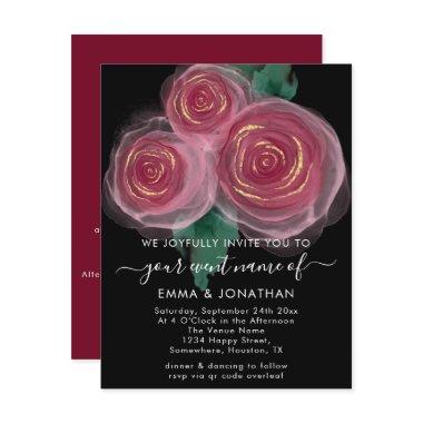 Roses Floral QR Code Gold Burgundy Black