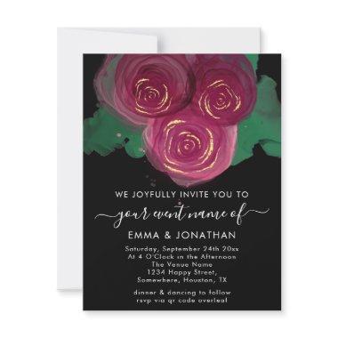 Roses Floral QR Code Wedding Marsala Black