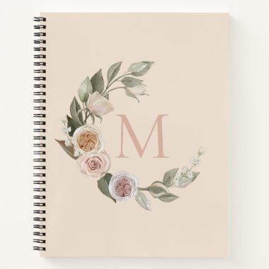 Roses Floral Wreath Monogram Initial Recipe Notebook