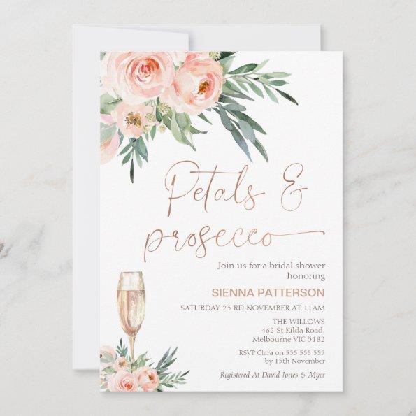 Roses Foliage Petals and Prosecco Bridal Shower Invitations