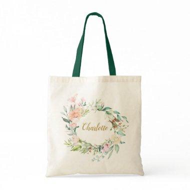 Roses Garland Personalized Script Name Tote Bag