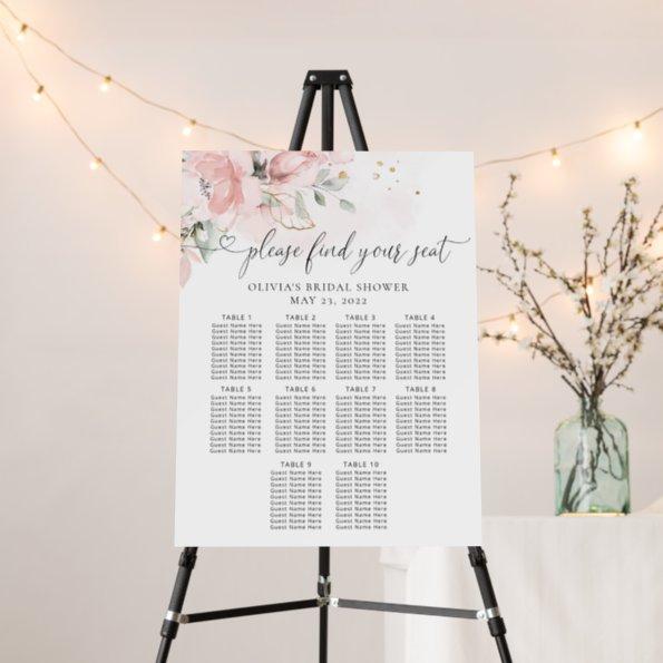Roses gold floral seating chart foam board