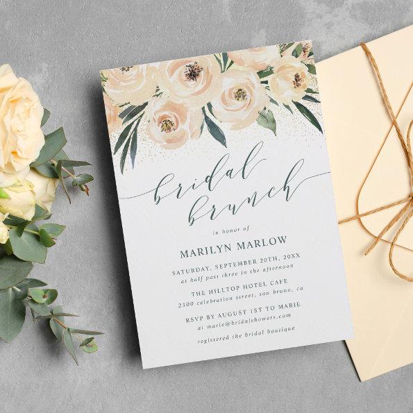 Roses & Gold Glitter Script Bridal Shower Brunch Invitation PostInvitations