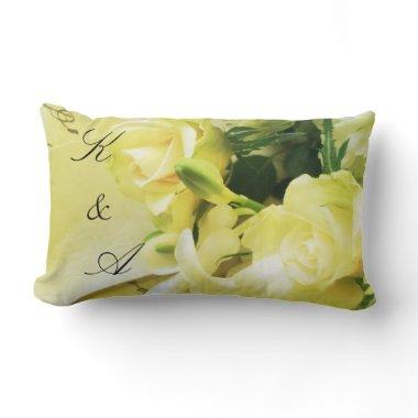 Roses, other white flowers on old handwriting lumbar pillow