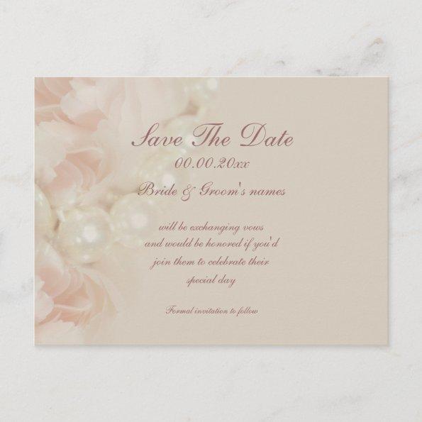 Roses pearls pink save the date invitations