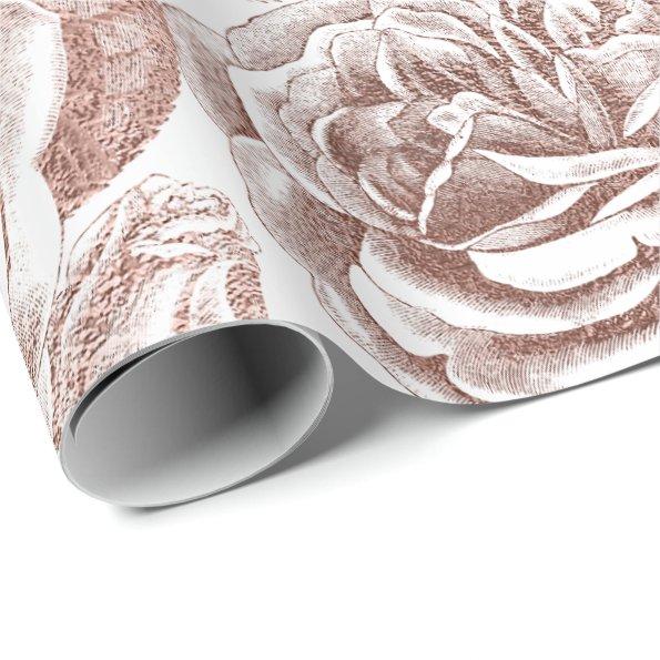 Roses Silver Gray Floral White Rose Gold Blush Wrapping Paper