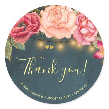 Roses string lights chalkboard thank you wedding classic round sticker