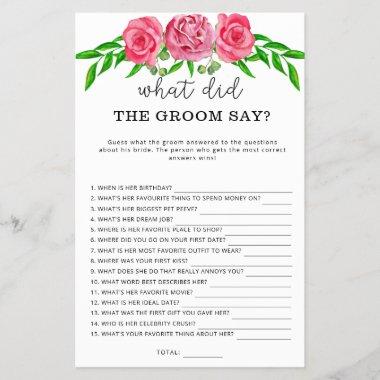 Roses What did the groom say bridal game