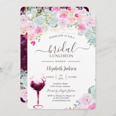 Roses,Wine Glass Bridal Luncheon Invitations