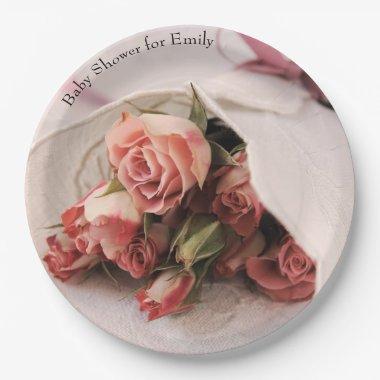 Roses with linens baby shower Paper Plate