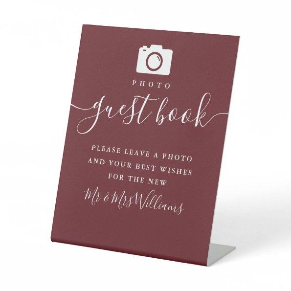 Rosewood Pink Elegant Script Photo Guest Book Pedestal Sign