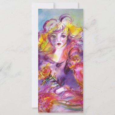 ROSINA / LADY WITH ROSE AND PARROT Pink Blue Invitations