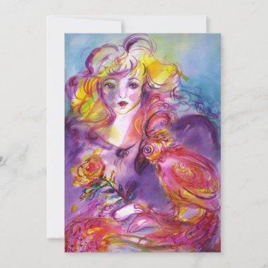 ROSINA / ROMANTIC LADY,ROSE AND PARROT Pink Blue Invitations