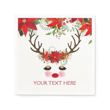 Rosy Cheeks Gold Eyes Floral Reindeer Holiday Paper Napkins