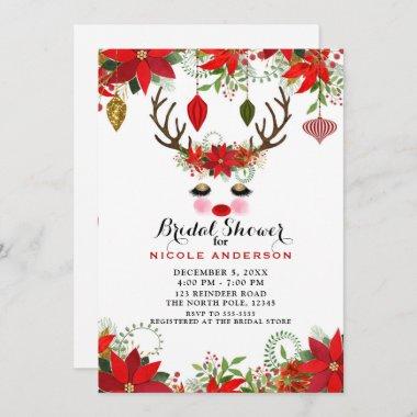 Rosy Cheeks Gold Eyes Reindeer Bridal Shower Party Invitations