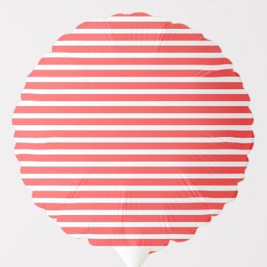 Rosy Red and White Simple Horizontal Striped Balloon