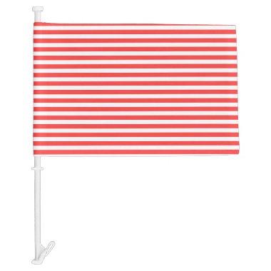 Rosy Red and White Simple Horizontal Striped Car Flag