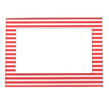 Rosy Red and White Simple Horizontal Striped Magnetic Frame