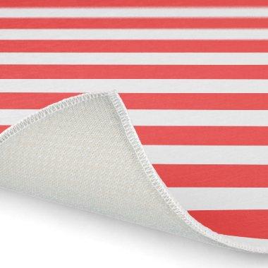 Rosy Red and White Simple Horizontal Striped Outdoor Rug