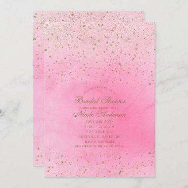 Rosy Rose Pink & Gold Glitter Bridal Shower Invitations
